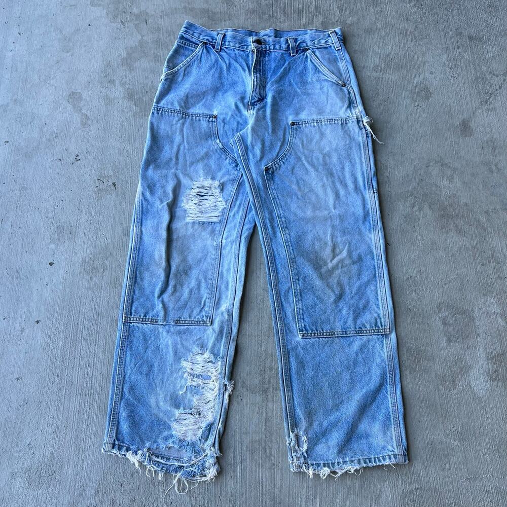 Carhartt denim blue jean double knee work wear carpenter pants